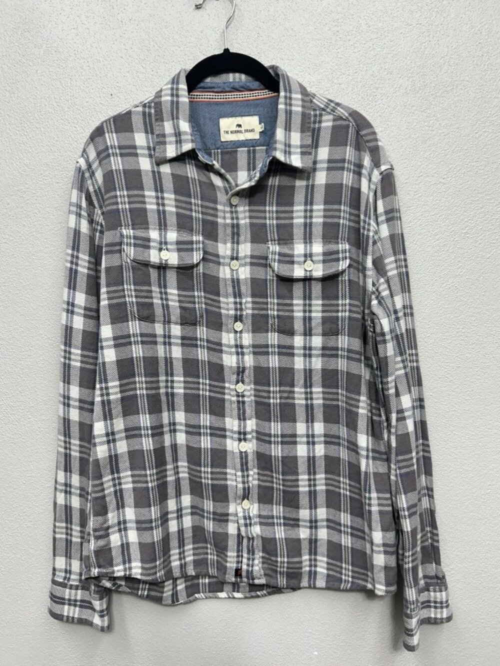 The Normal Brand Shirt Mens Medium Grey Plaid Flannel Long Sleeve Button Up